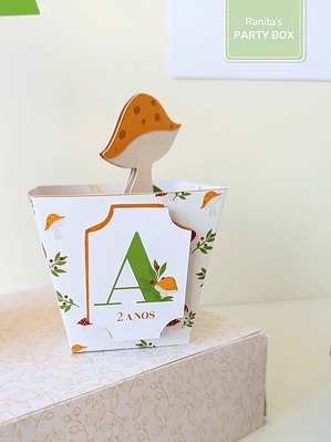 Mini caixa de pipocas – Festa Cogumelos 