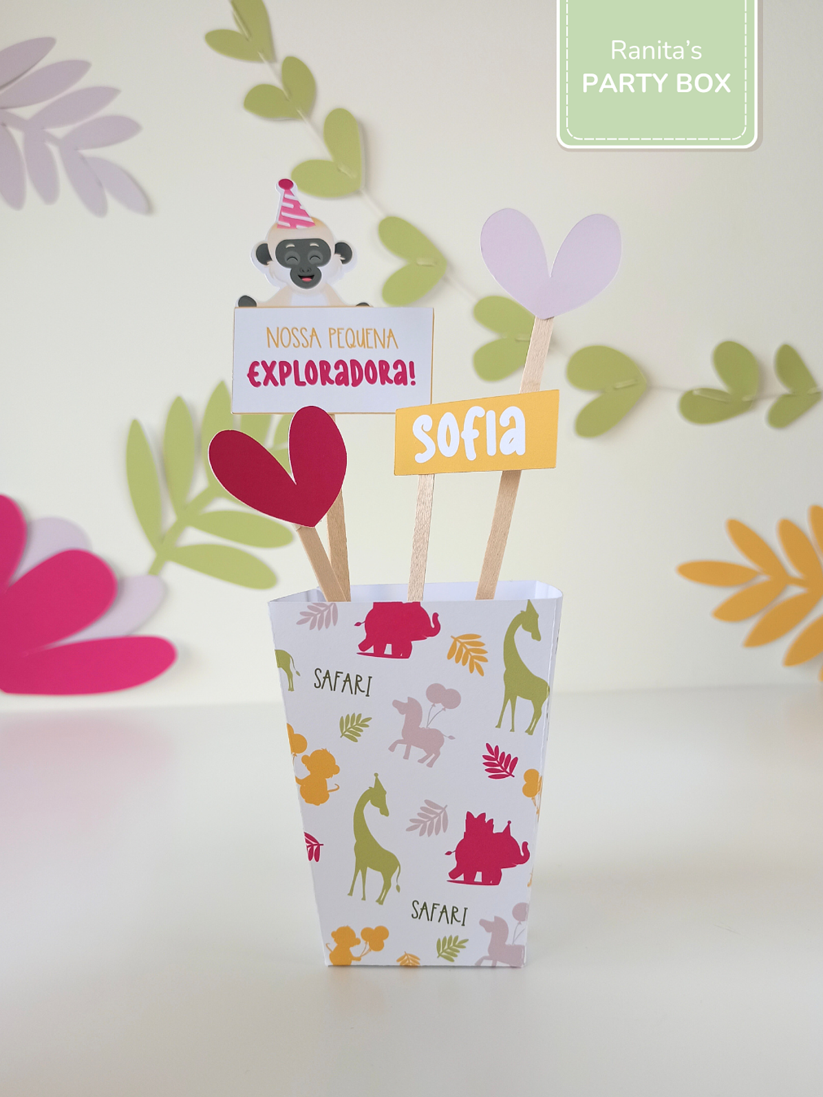 Caixa de pipocas | 2 Unid. - Tema Safari - Stay Wild Girl 2