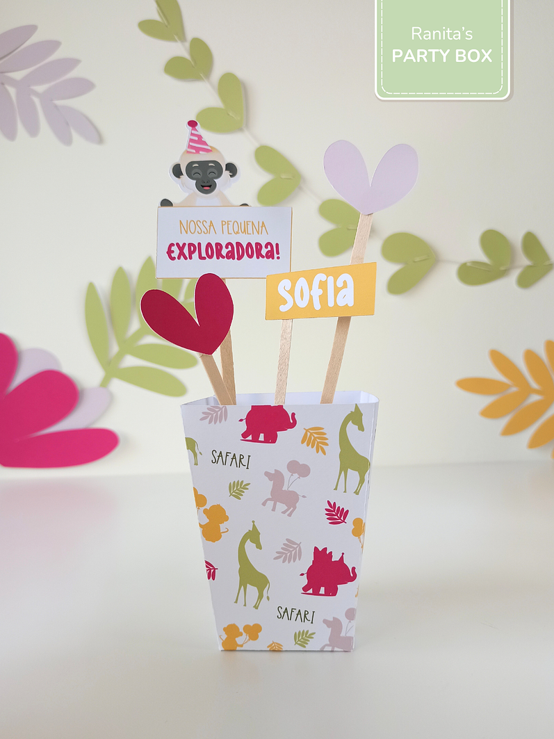 Caixa de pipocas | 2 Unid. - Tema Safari - Stay Wild Girl 2