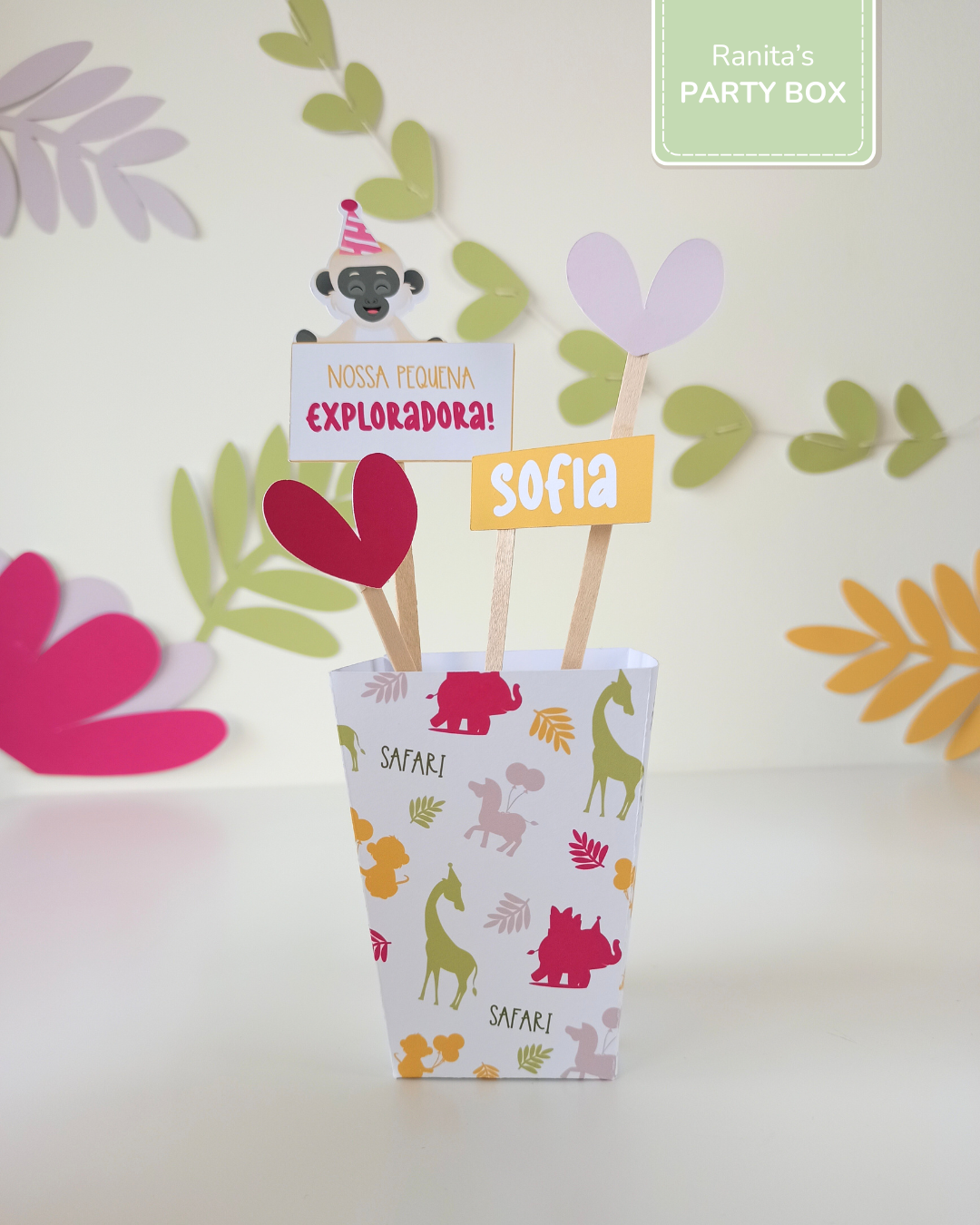 Caixa de pipocas | 2 Unid. - Tema Safari - Stay Wild Girl 2