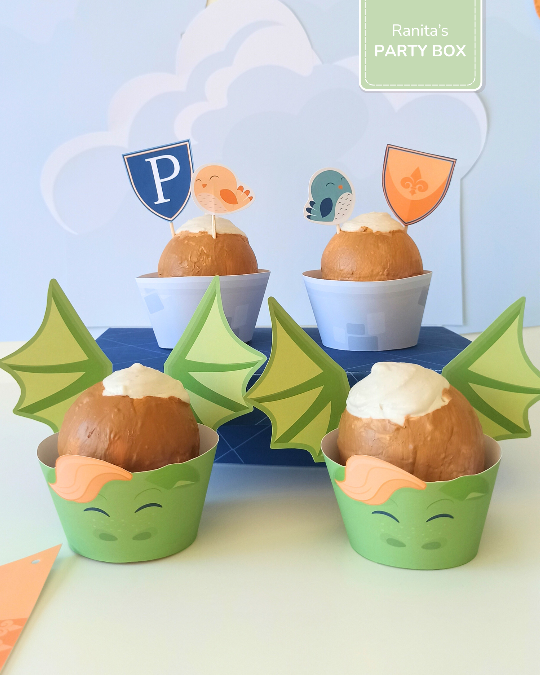 Cupcake Wrappers Dragões e Muralha c/ passaro | 7 Unid. – Festa Cavaleiros e Dragões 1