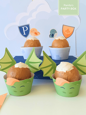 Cupcake Wrappers Dragões e Muralha c/ passaro | 7 Unid. – Festa Cavaleiros e Dragões