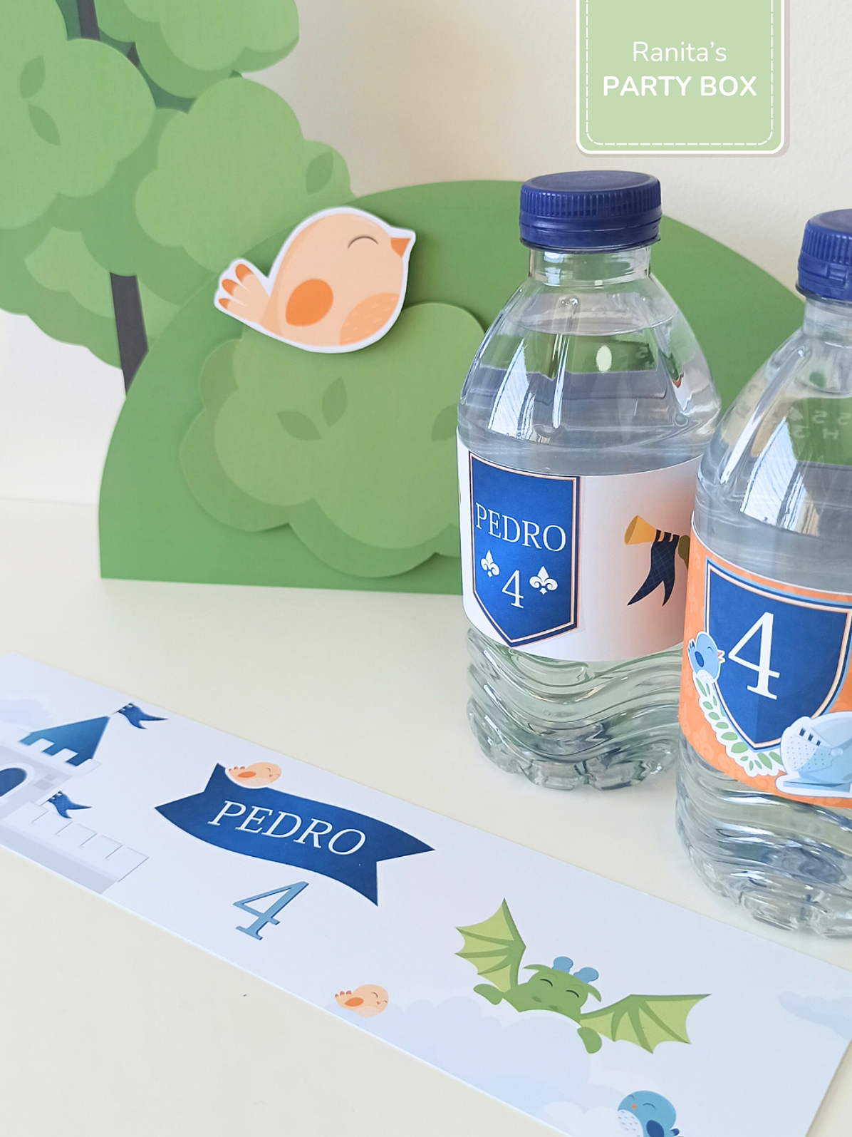 Rótulos garrafas personalizadas Peq.| 6 Unid. – Festa Cavaleiros e Dragões 1