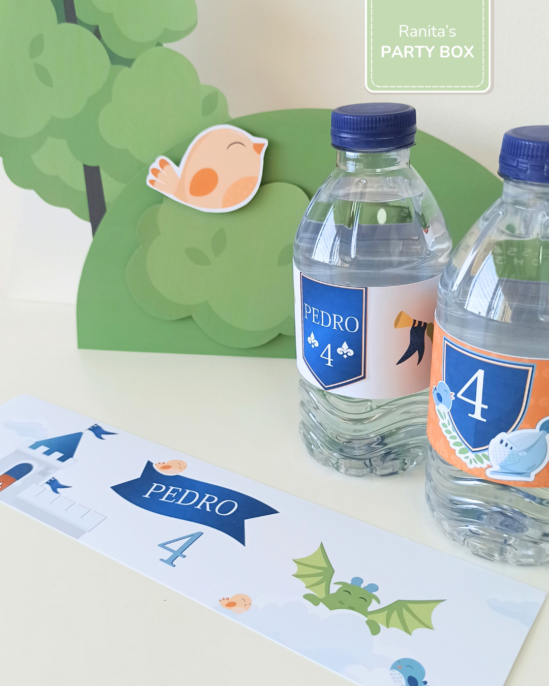 Rótulos garrafas personalizadas Peq.| 6 Unid. – Festa Cavaleiros e Dragões 1