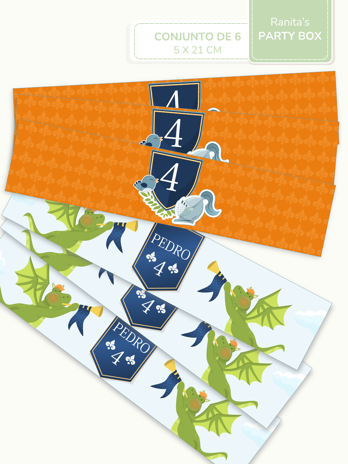 Rótulos garrafas personalizadas Peq.| 6 Unid. – Festa Cavaleiros e Dragões 2