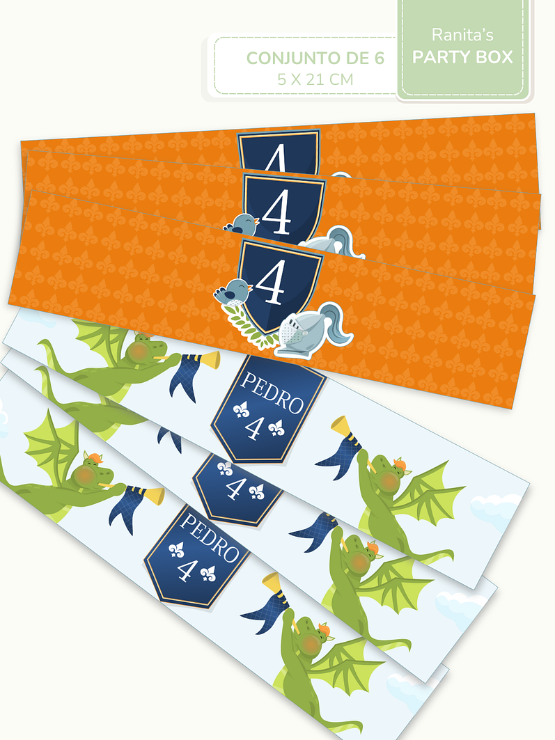 Rótulos garrafas personalizadas Peq.| 6 Unid. – Festa Cavaleiros e Dragões 2