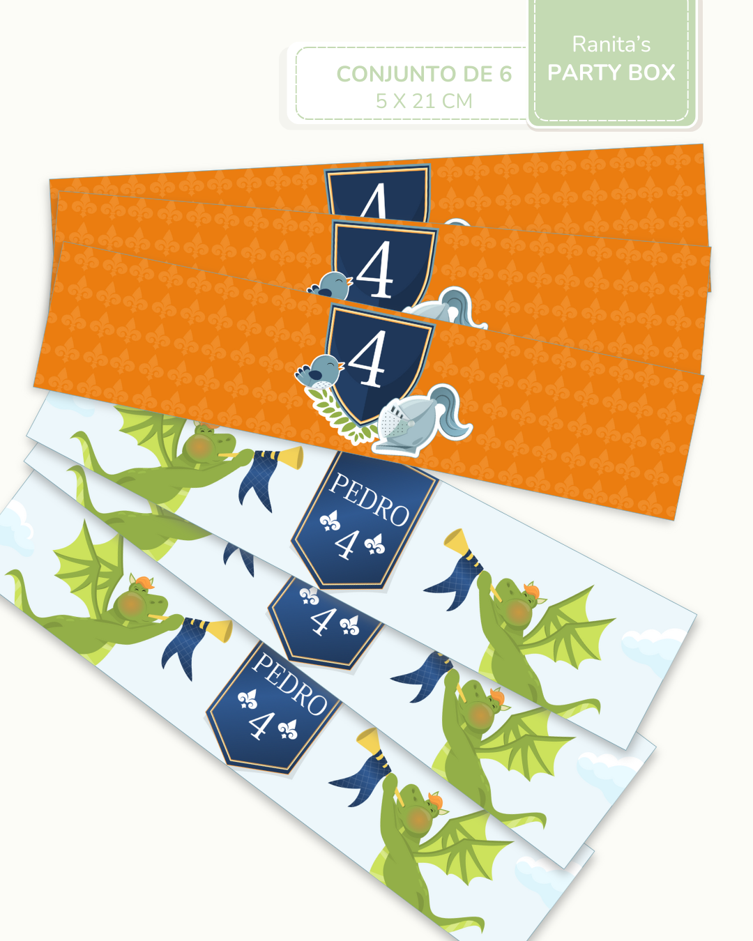 Rótulos garrafas personalizadas Peq.| 6 Unid. – Festa Cavaleiros e Dragões 2