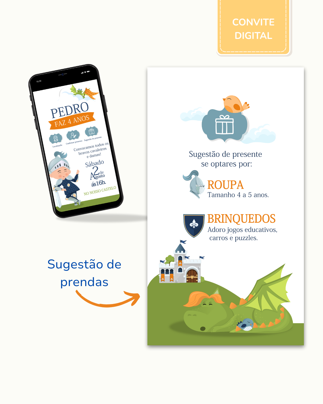 Convite digital interativo PDF - Cavaleiros e Dragões 2