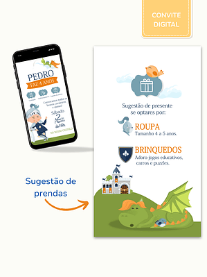 Convite digital interativo PDF - Cavaleiros e Dragões