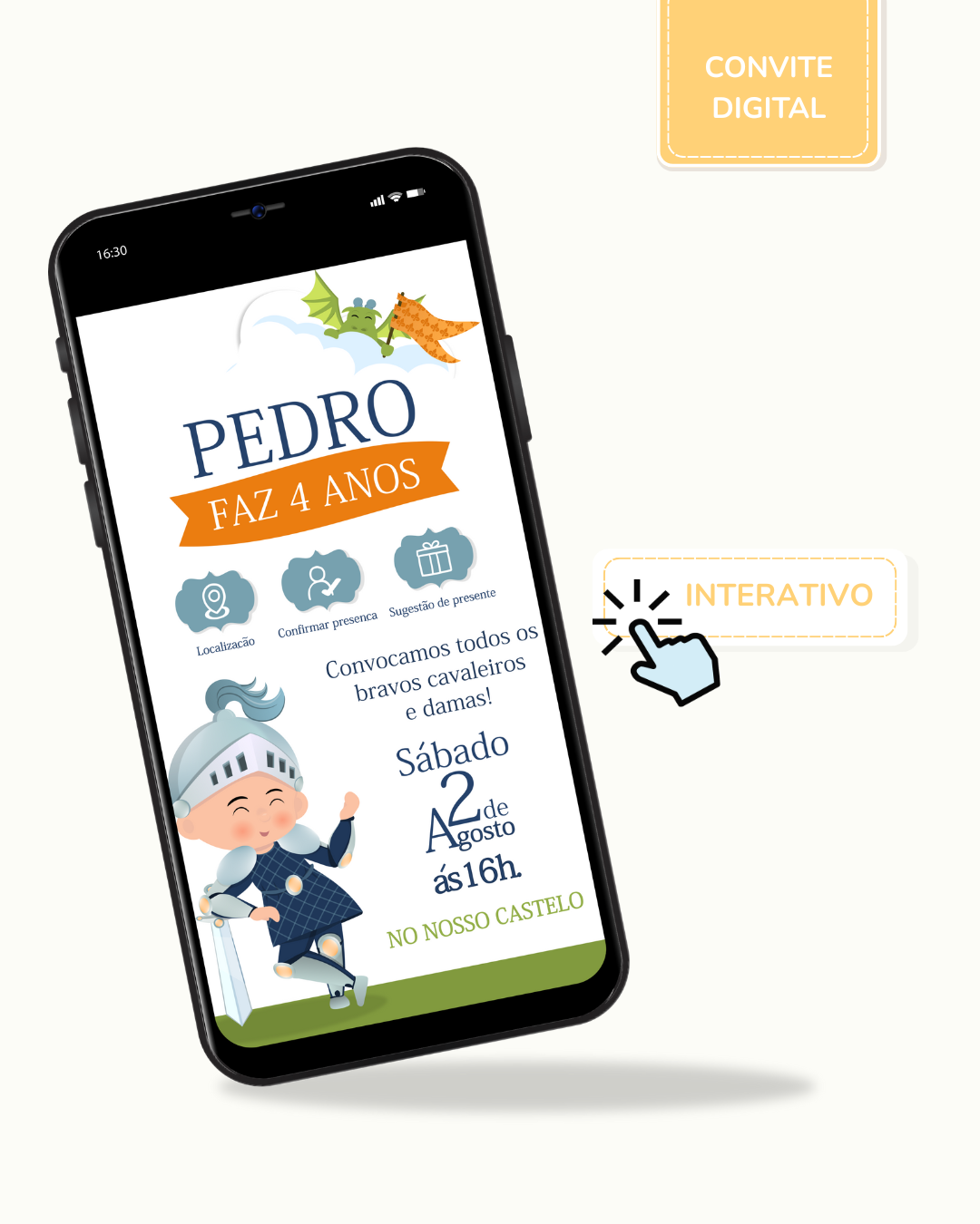 Convite digital interativo PDF - Cavaleiros e Dragões 1