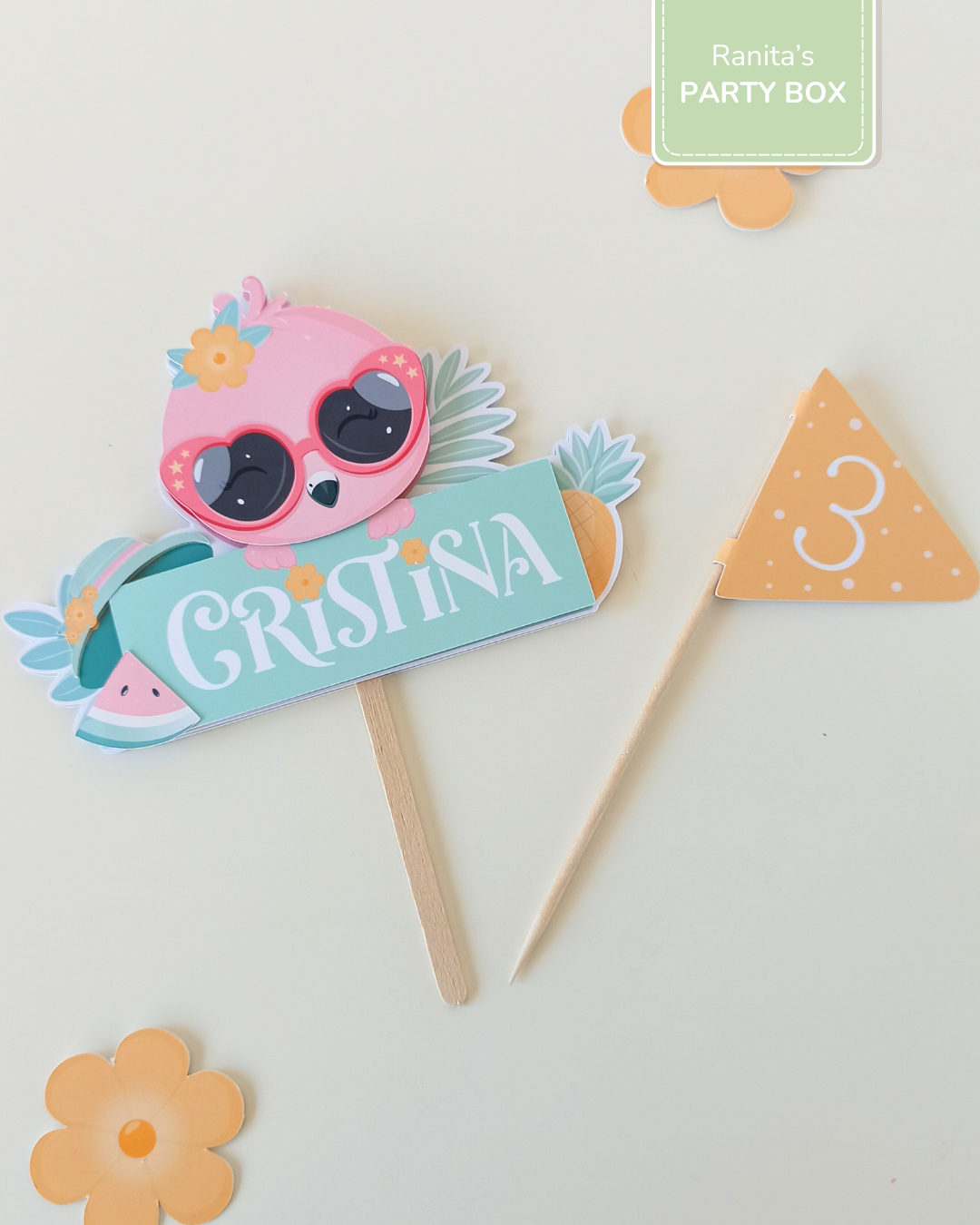 Topo de bolo personalizado – Festa Flamingos de Verão 2