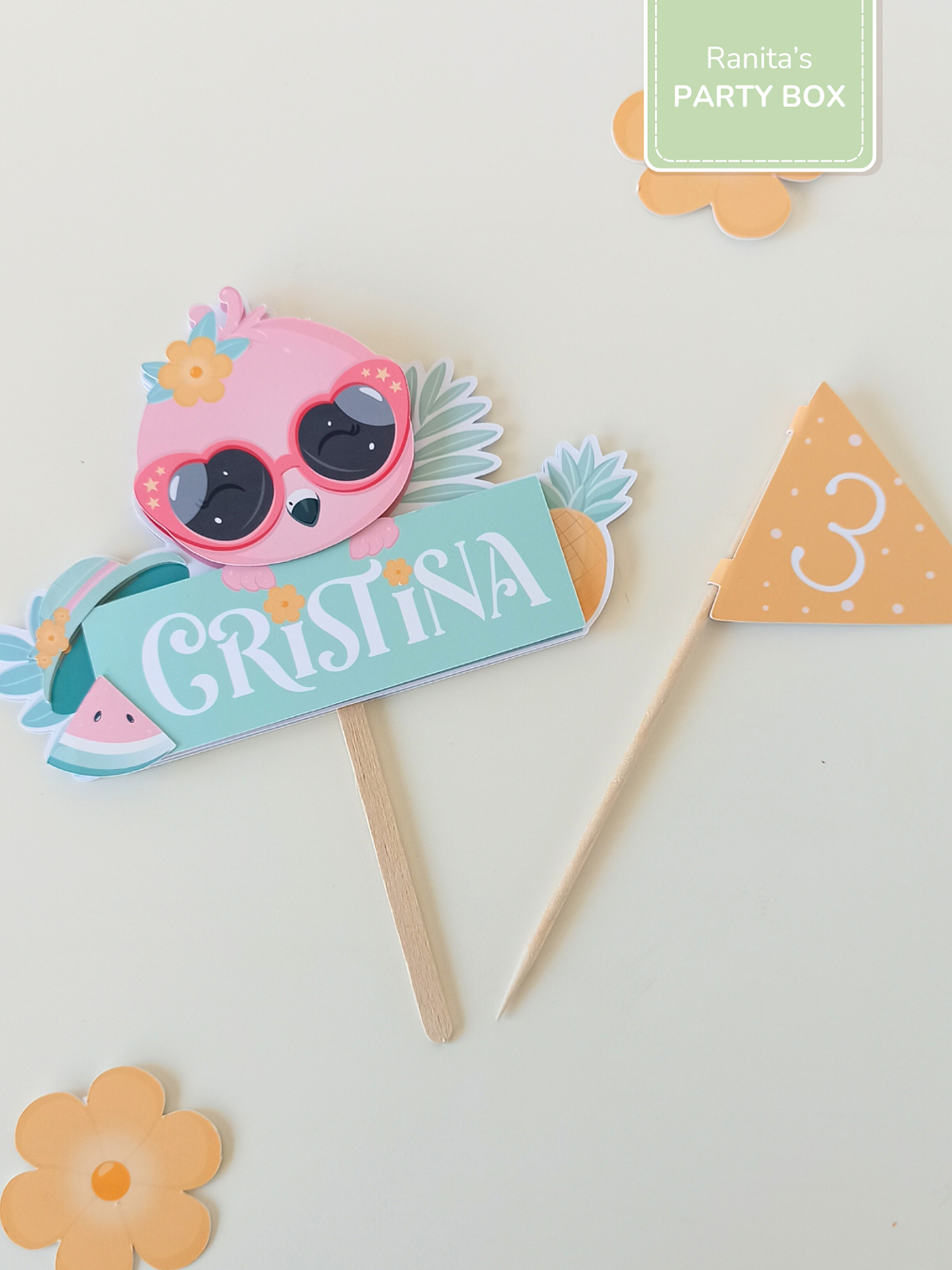 Topo de bolo personalizado – Festa Flamingos de Verão 2