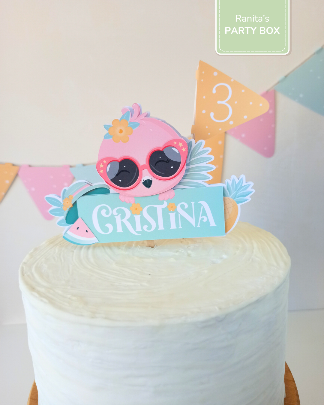 Topo de bolo personalizado – Festa Flamingos de Verão 1