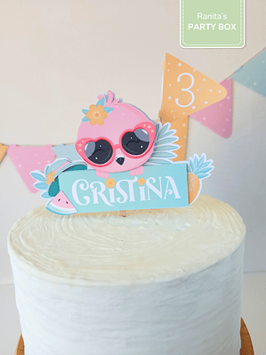 Topo de bolo personalizado – Festa Flamingos de Verão
