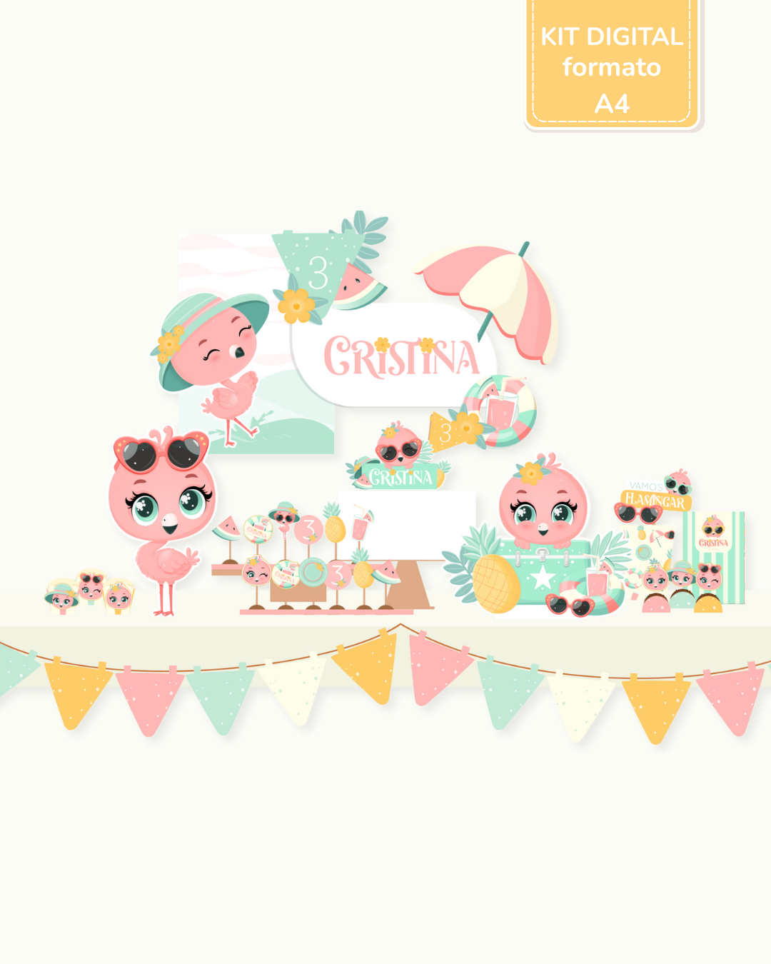  Kit Digital A4 | Festa Flamingos de Verão 1