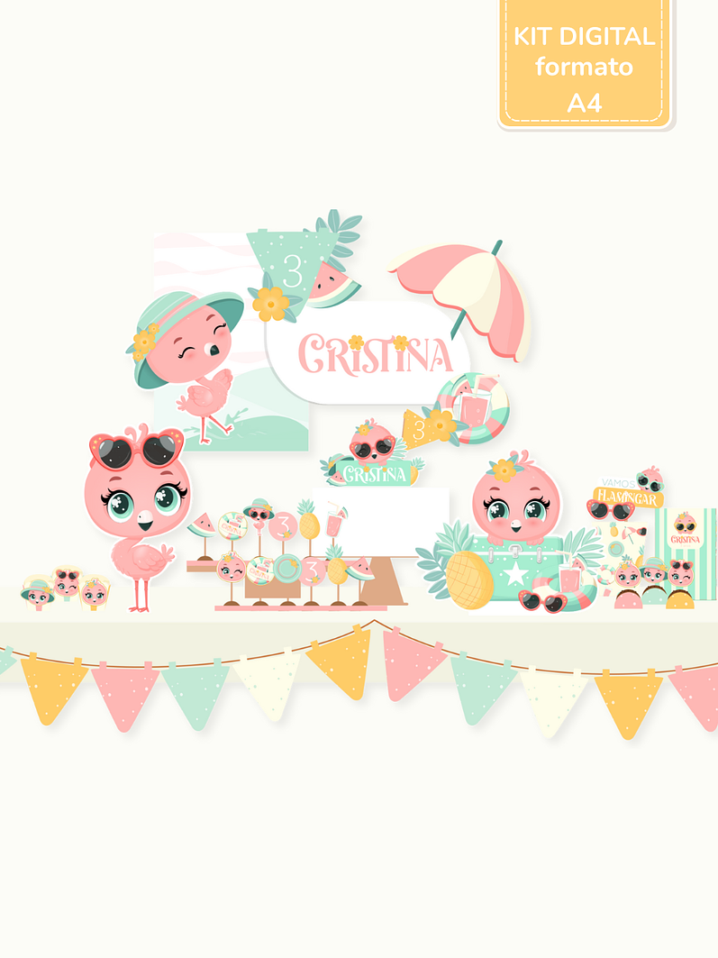  Kit Digital A4 | Festa Flamingos de Verão 1