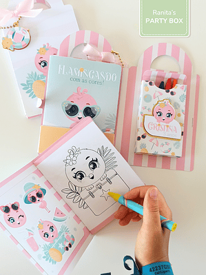 Mini maleta de colorir - Festa Flamingo de Verão