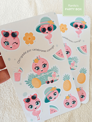 Folha de Stickes - Festa Flamingo de Verão