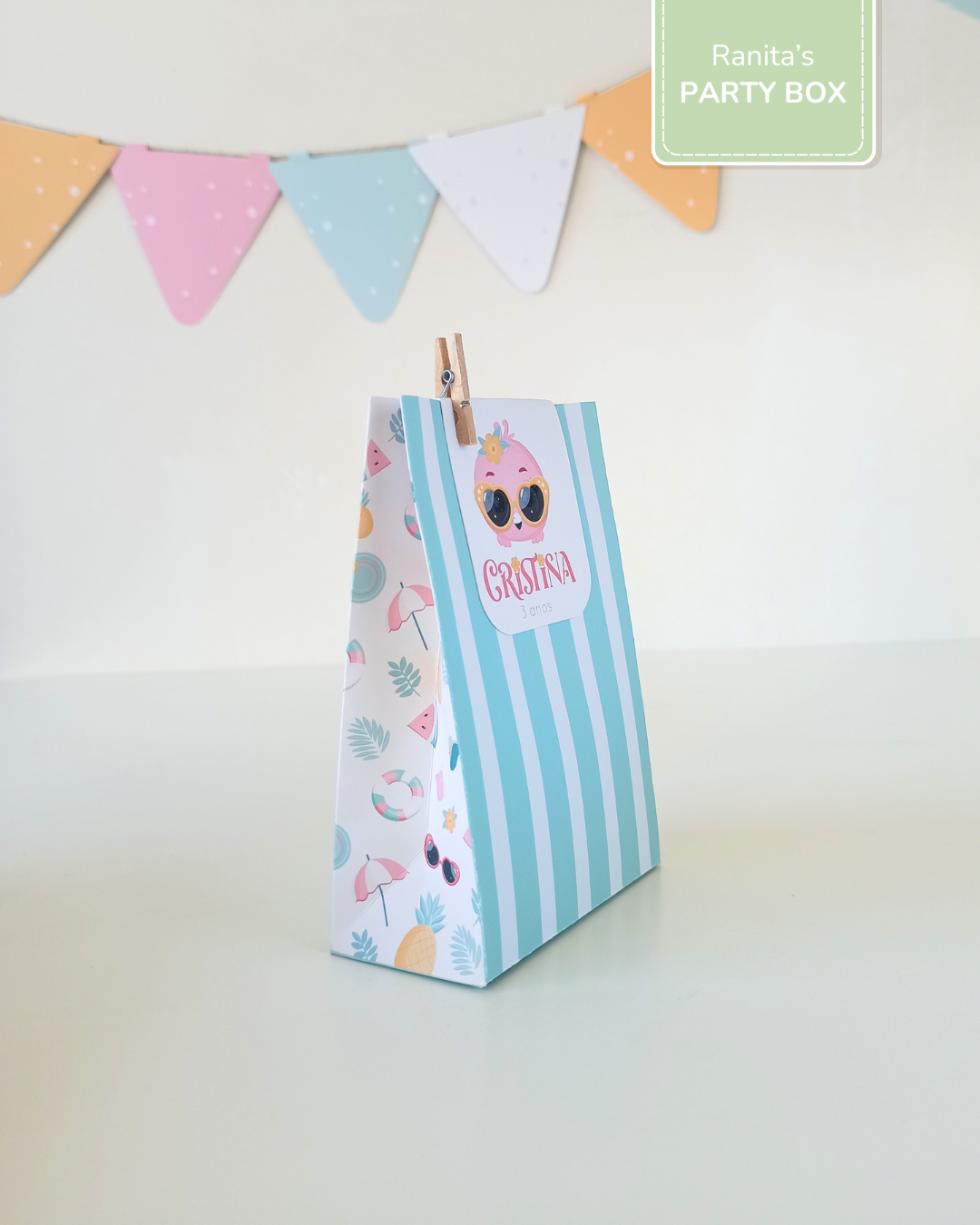 Saquinho de Lembrança c/ etiqueta – Festa Flamingos de Verão 2