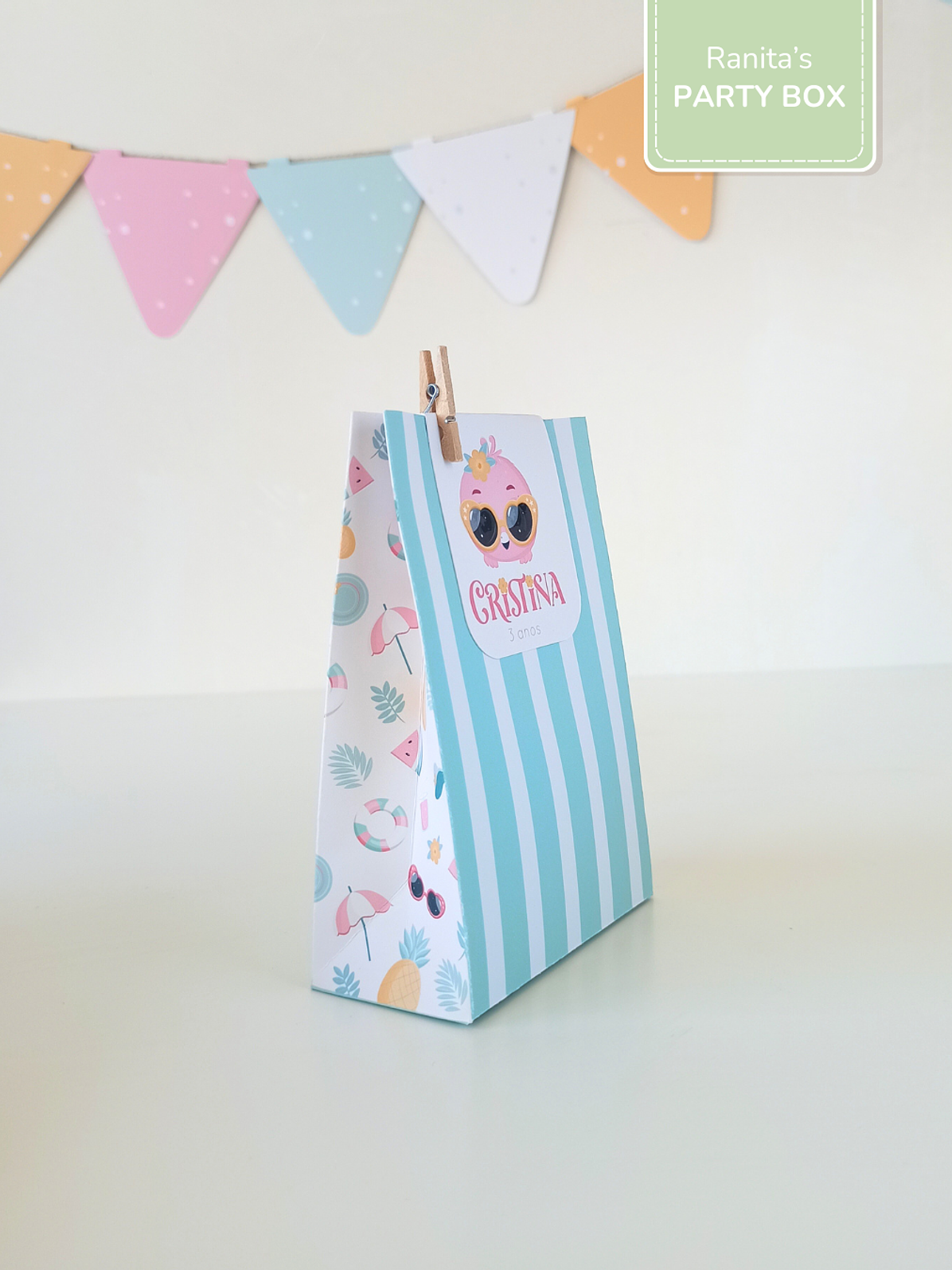 Saquinho de Lembrança c/ etiqueta – Festa Flamingos de Verão 2