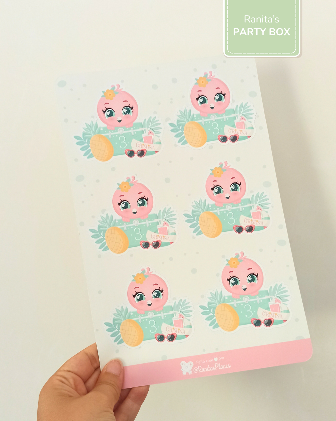 Stickers Personalizados | Pack de 12 - Festa Flamingo de Verão  1