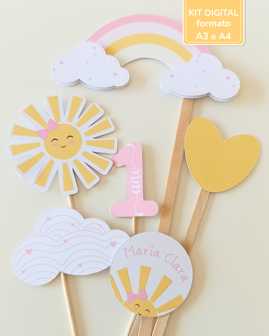 Toppers | 12 Unid. - Festa Sunshine - Rosa 1