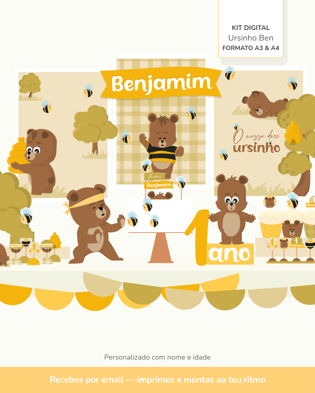  Kit Digital A3 & A4 - Ursinho Ben 1