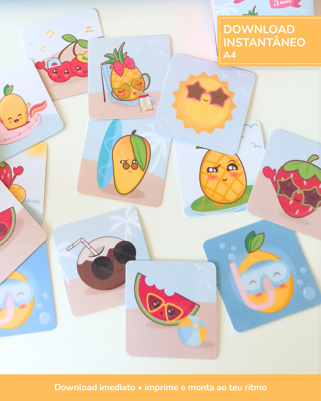 Jogo da Memória para imprimir – Summer Fruits 1