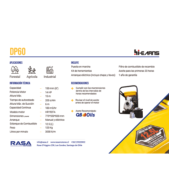 DP60E | Motobomba diesel 6" Caudal Motor 16 HP