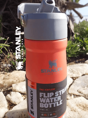 BOTELLA DE HIDRATACION CON BOMBILLA FLIP STRAW STANLEY CORAL 500ML 