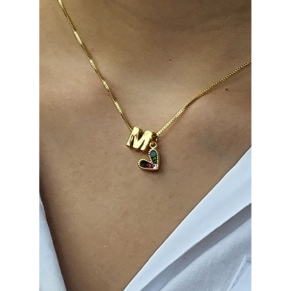 cadena 1letra dorada y corazon amore festivo