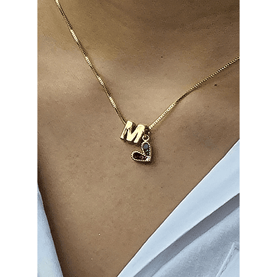 cadena 1letra dorada y corazon amore festivo