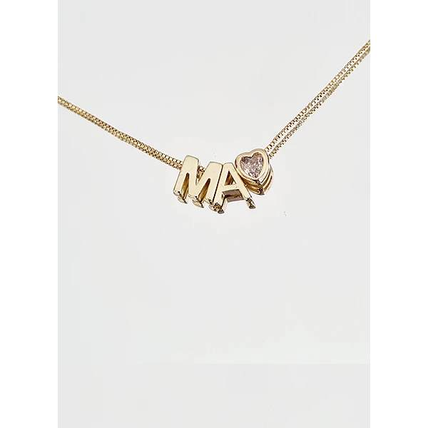 CADENA 2LETRAS DORADAS & CORAZON SOLITAIRE BRILLANTE