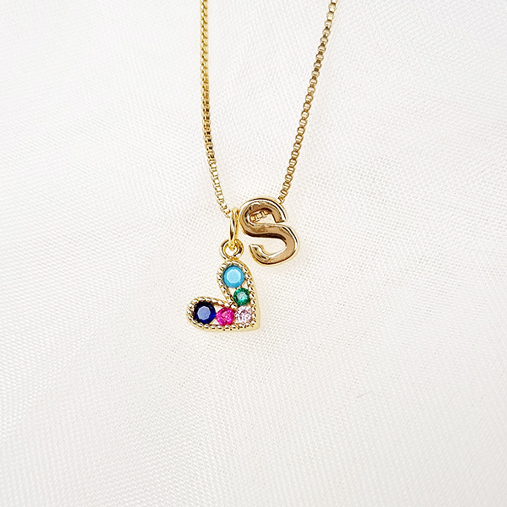 cadena 1letra dorada y corazon amore festivo