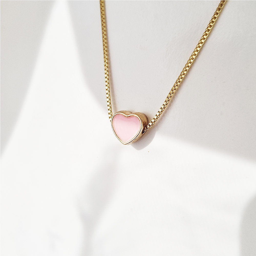 cadena corazon esmalte rosa