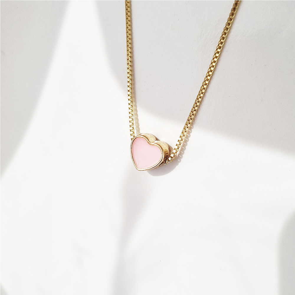 cadena corazon esmalte rosa