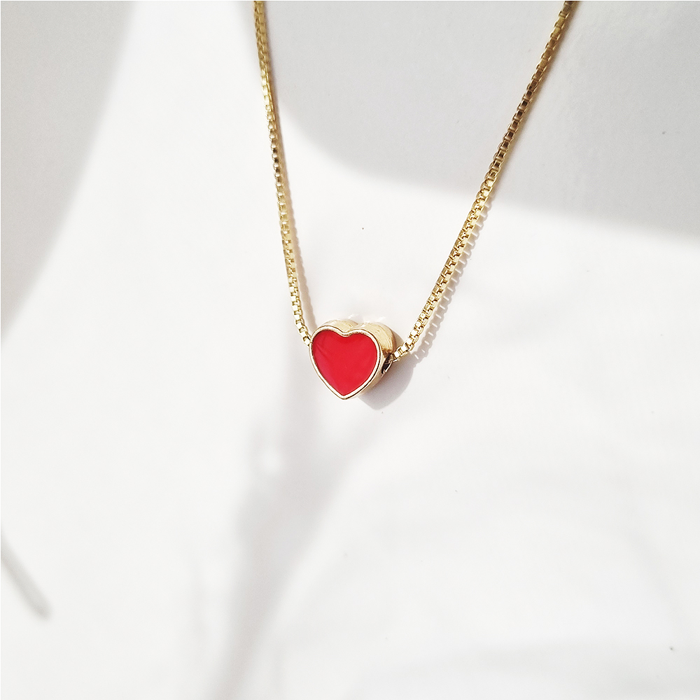 cadena corazon esmalte rojo