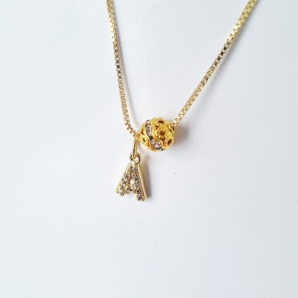 cadena 1letra circon esfera brillante