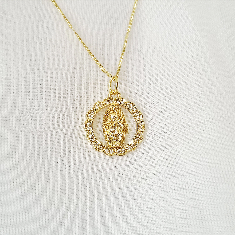CADENA VIRGEN MILAGROSA FLOR BRILLANTE