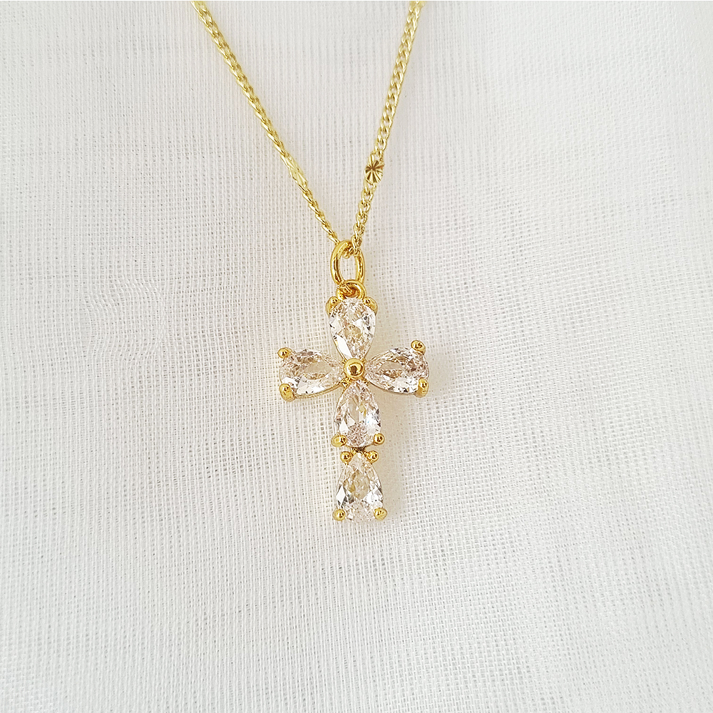 CADENA CRUZ LAGRIMA BRILLANTE