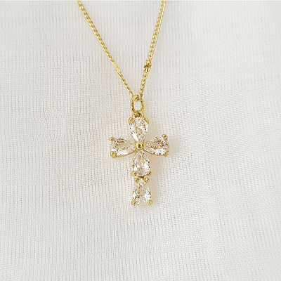 CADENA CRUZ LAGRIMA BRILLANTE