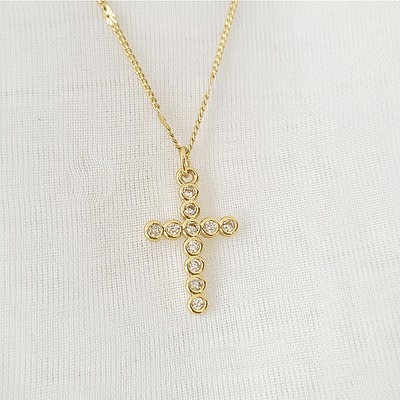 CADENA CRUZ BOLITAS BRILLANTES