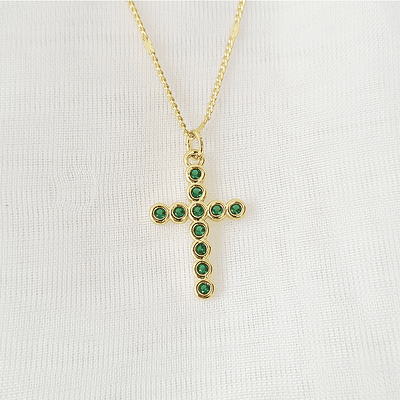 CADENA CRUZ BOLITAS VERDES BRILLANTES