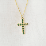 CADENA CRUZ BOLITAS VERDES BRILLANTES