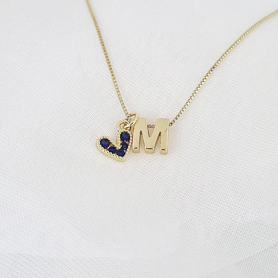 CADENA 1LETRA DORADA & CORAZON AMORE AZUL