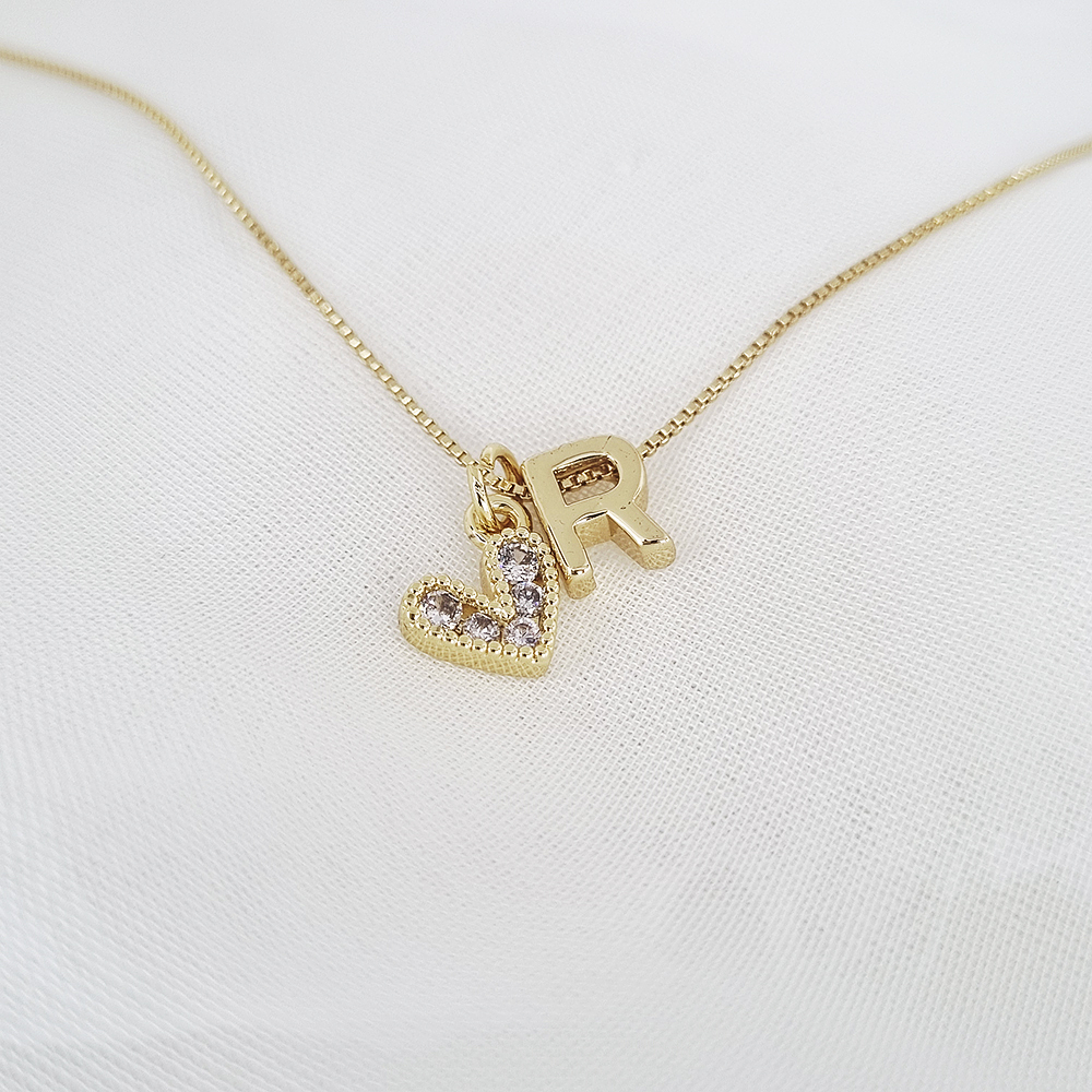 CADENA 1LETRA DORADA & CORAZON AMORE BRILLANTE