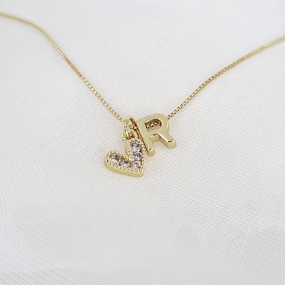 CADENA 1LETRA DORADA & CORAZON AMORE BRILLANTE