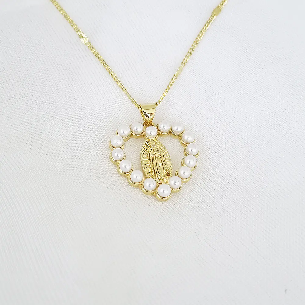 CADENA VIRGEN GUADALUPE CORAZON PERLAS