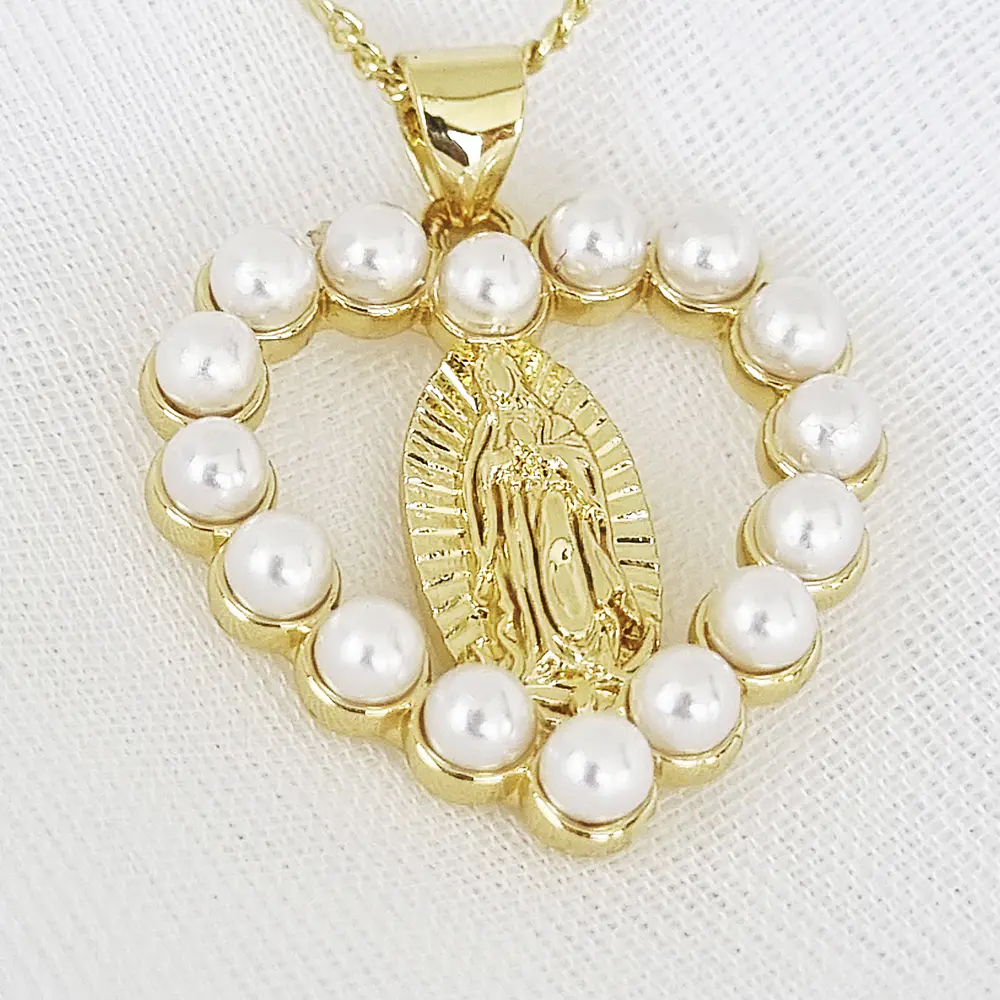 CADENA VIRGEN GUADALUPE CORAZON PERLAS