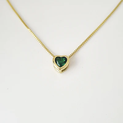 CADENA CORAZON SOLITAIRE VERDE 
